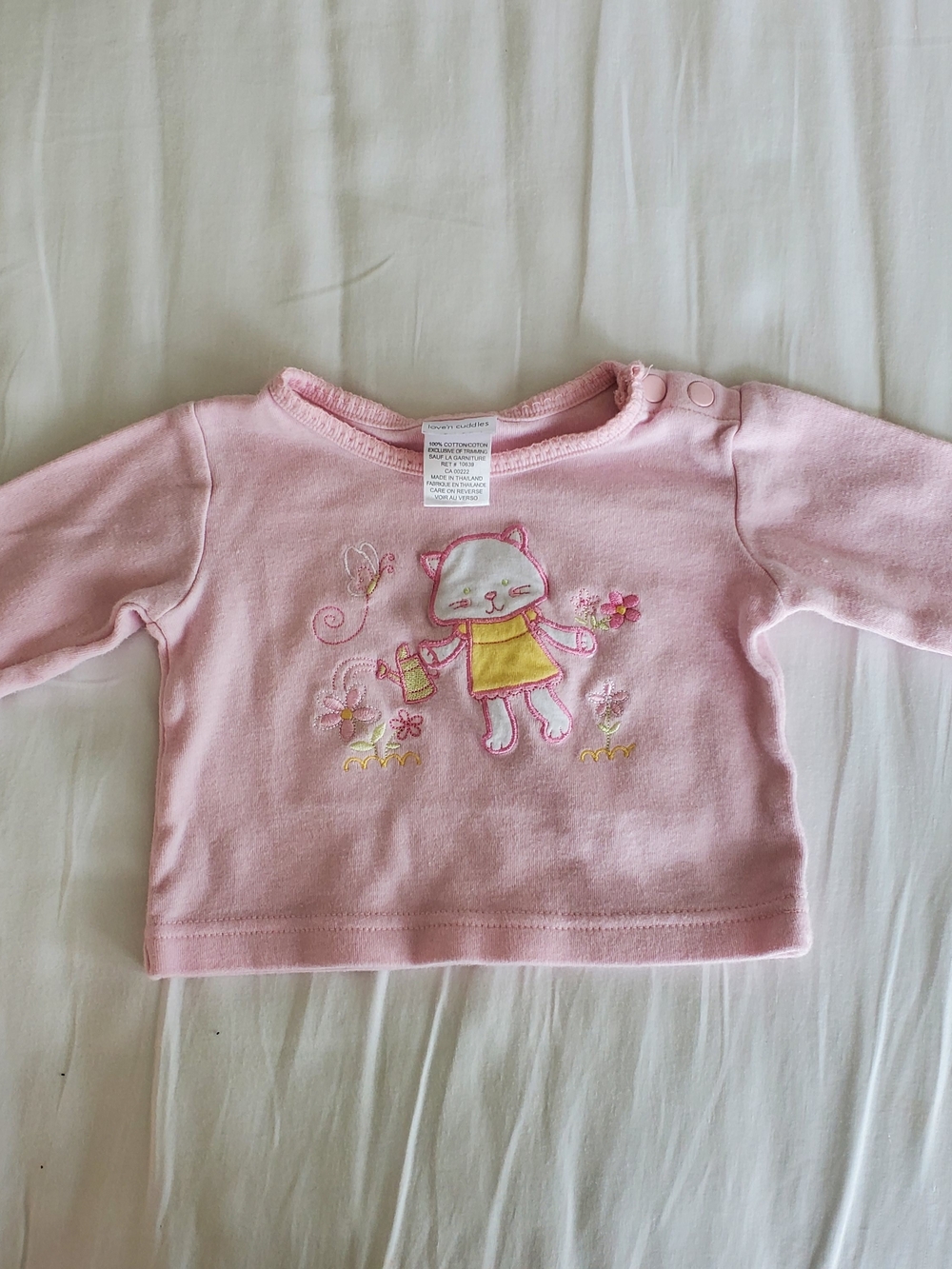 Baby Pink Cat Embroidered Long-Sleeve Top